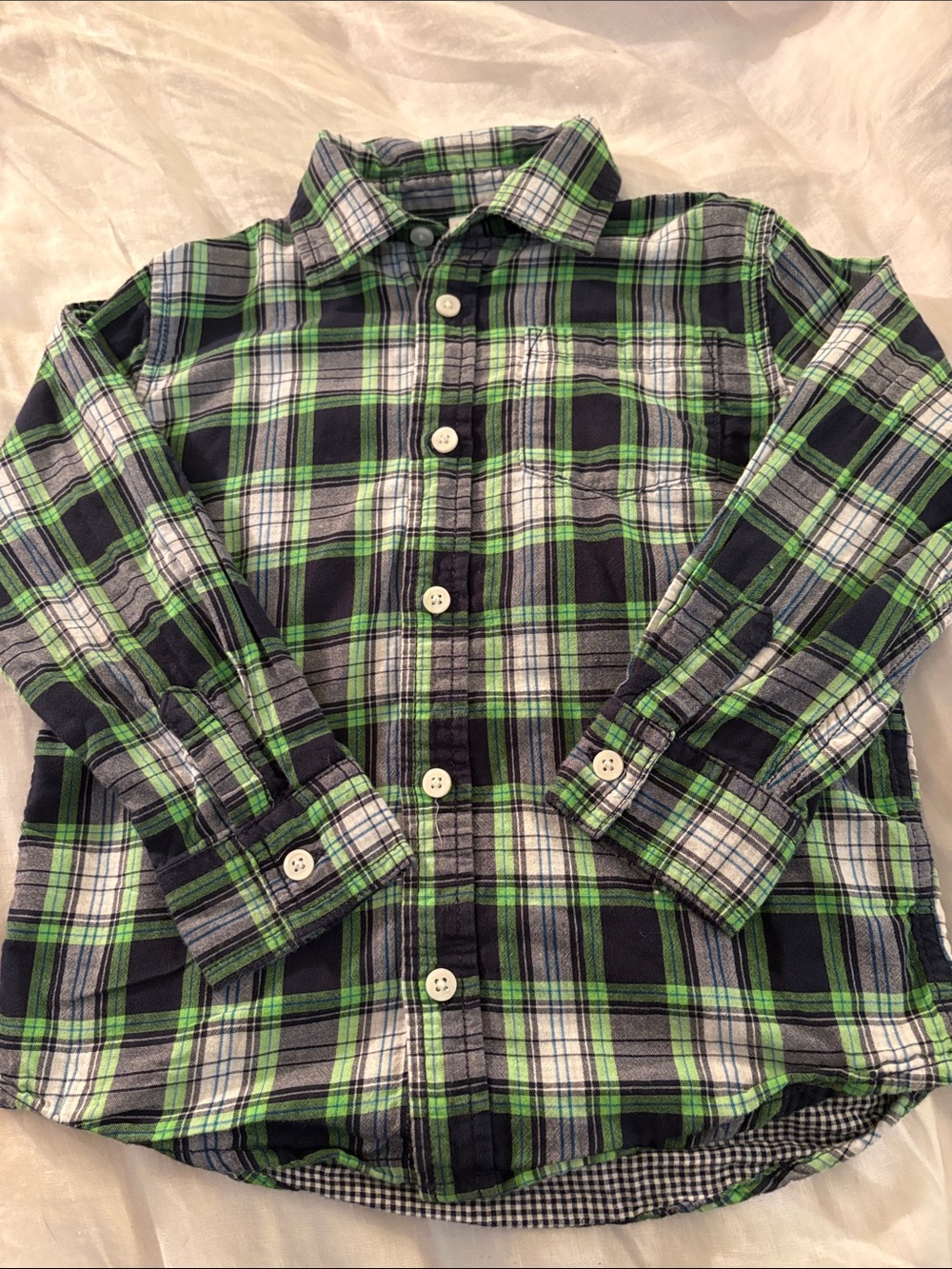 Gymboree Green Navy Plaid Button-Down Shirt